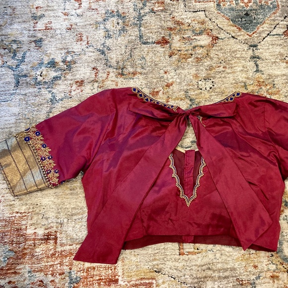 Custom red and Gold Silk Choli Blouse for Saree or Lehenga - Picture 6 of 7